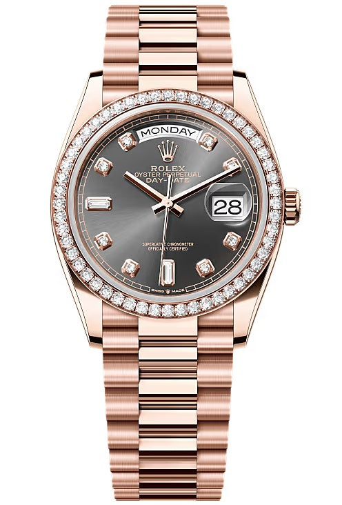 Rolex Day-Date 36mm Everose Gold Rhodium Diamond Dial Diamond Bezel President