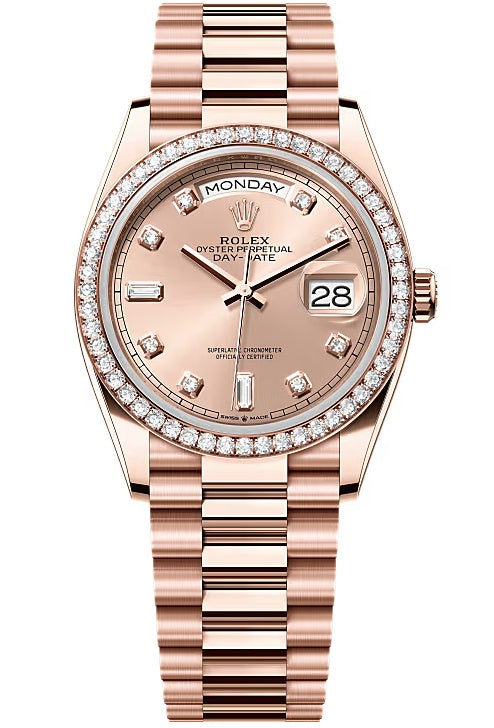 Rolex Day-Date 36mm Everose Gold Rose Diamond Dial Diamond Bezel President