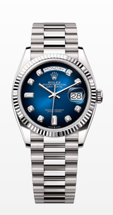 Rolex Day-Date 36mm white gold blue ombre diamond dial reference 128239