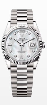 Rolex Day-Date 36mm white gold mother of pearl diamond dial reference 128239