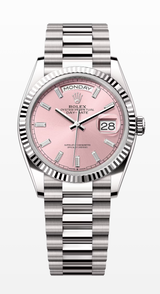 Rolex Day-Date 36mm white gold pink diamond baguette dial reference 128239