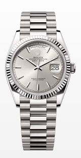Rolex Day-Date 36mm white gold silver index dial reference 128239