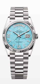 Rolex Day-Date 36mm white gold turquoise Roman diamond dial reference 128239