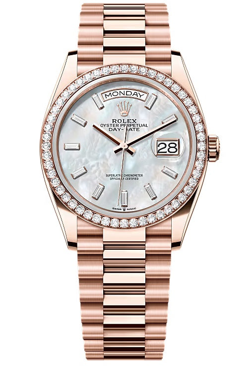 Rolex Day-Date “President” 36mm Everose Gold Mother of Pearl Diamond Baguette
