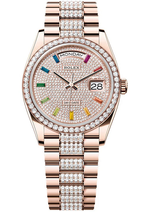Rolex Day-Date “President” 36mm Everose Gold Rainbow Diamond Pave Dial Diamond