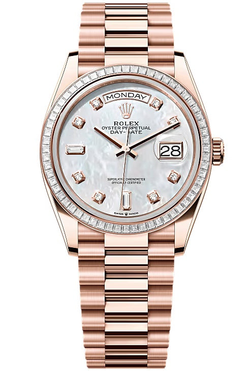 Rolex Day-Date "President" 36mm Everose Mother of Pearl Diamond Dial Trapeze