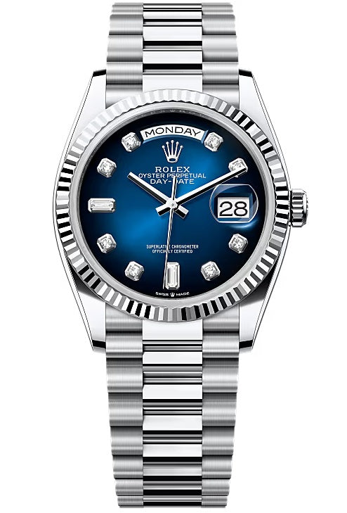 Rolex Day-Date "President" 36mm Platinum Blue Ombre Diamond Dial - 128236 - New