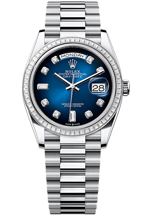 Rolex Day-Date "President" 36mm Platinum Blue Ombre Diamond Dial Trapeze