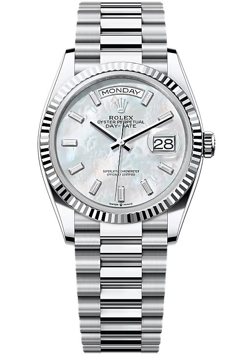 Rolex Day-Date “President” 36mm Platinum Mother of Pearl Diamond Baguette Dial
