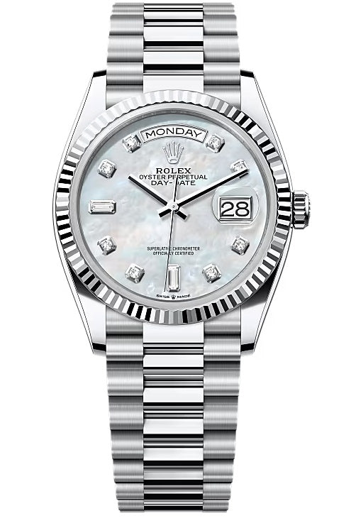 Rolex Day-Date “President” 36mm Platinum Mother of Pearl Diamond Dial – 128236