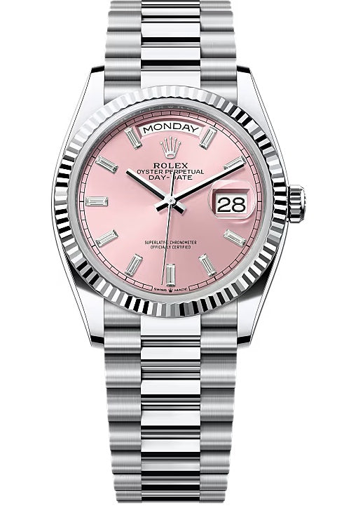Rolex Day-Date “President” 36mm Platinum Pink Diamond Baguette Dial – 128236 –