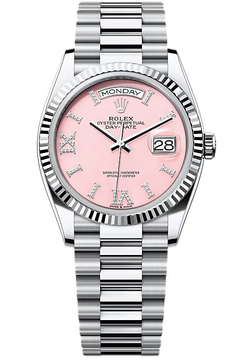 Rolex Day-Date “President” 36mm Platinum Pink Roman Diamond Dial – 128236 – New
