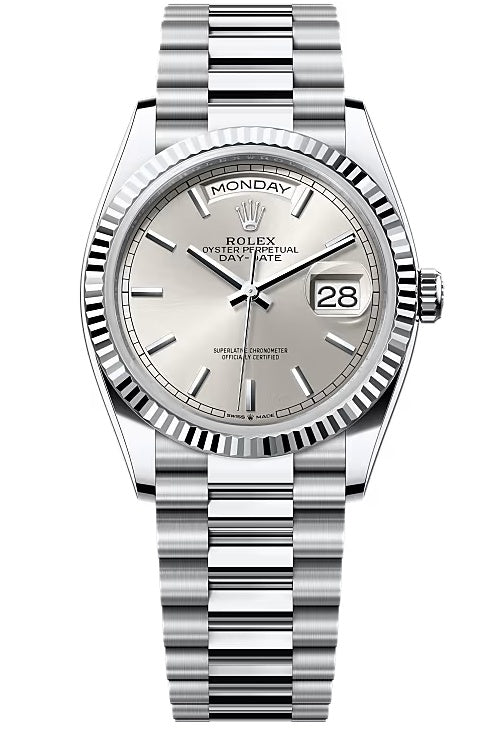 Rolex Day-Date “President” 36mm Platinum Silver Index Dial – 128236 – New 2025
