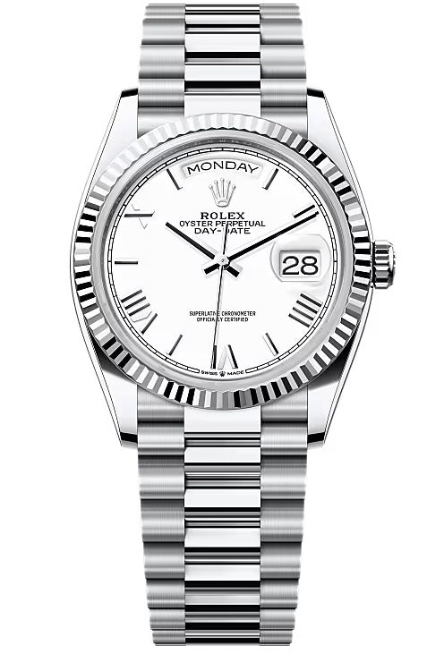 Rolex Day-Date “President” 36mm Platinum White Roman Dial – 128236 – New 2025