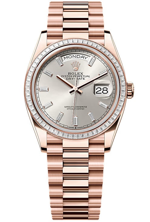 Rolex Day-Date “President” 36mm Silver Diamond Baguette Dial Trapeze Diamond
