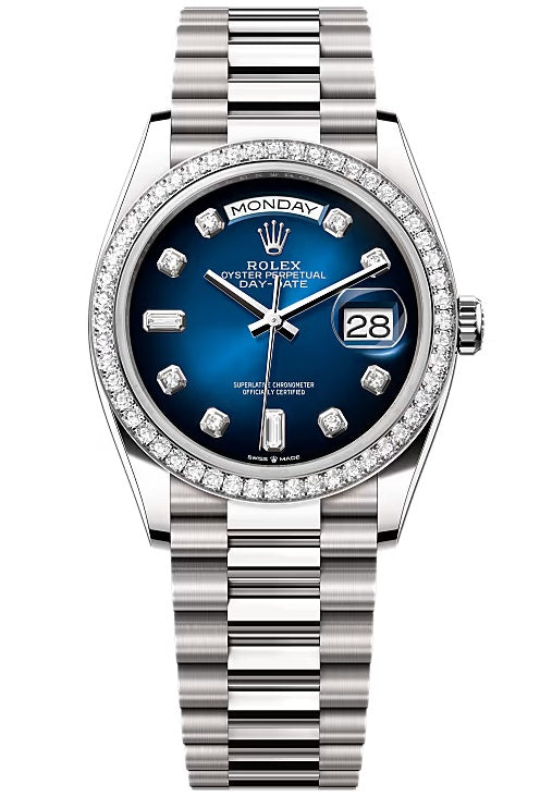 Rolex Day-Date “President” 36mm White Gold Blue Ombré Diamond Dial Diamond