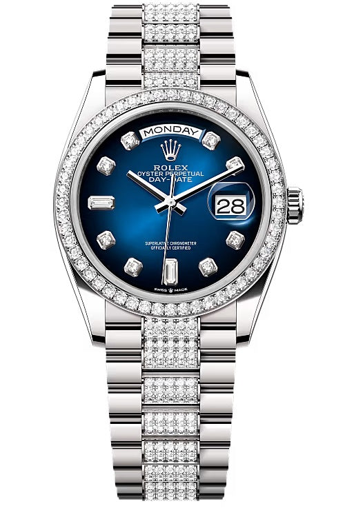 Rolex Day-Date “President” 36mm White Gold Blue Ombré Diamond Dial Diamond-Set
