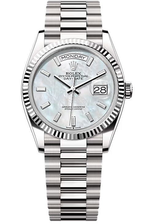 Rolex Day-Date "President" 36mm White Gold Mother of Pearl Diamond Baguette