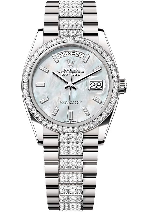Rolex Day-Date "President" 36mm White Gold Mother of Pearl Diamond Baguette