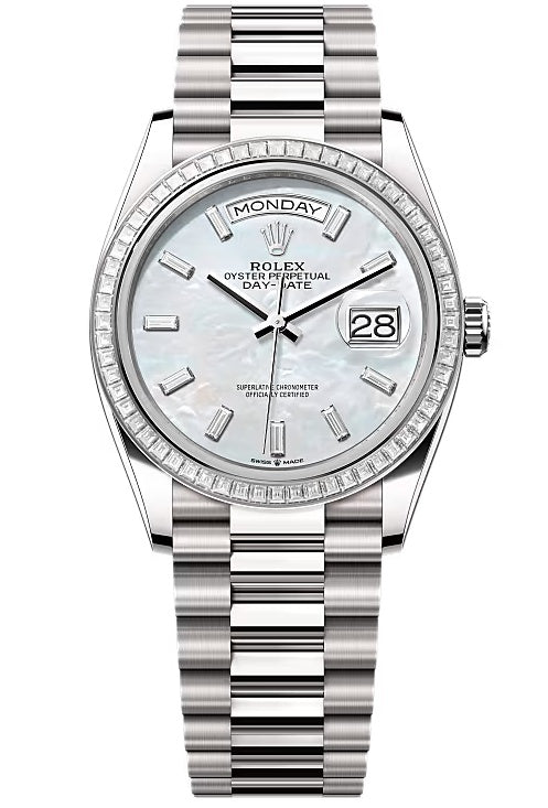 Rolex Day-Date "President" 36mm White Gold Mother of Pearl Diamond Baguette
