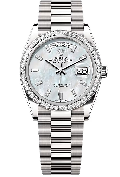 Rolex Day-Date "President" 36mm White Gold Mother of Pearl Diamond Baguette
