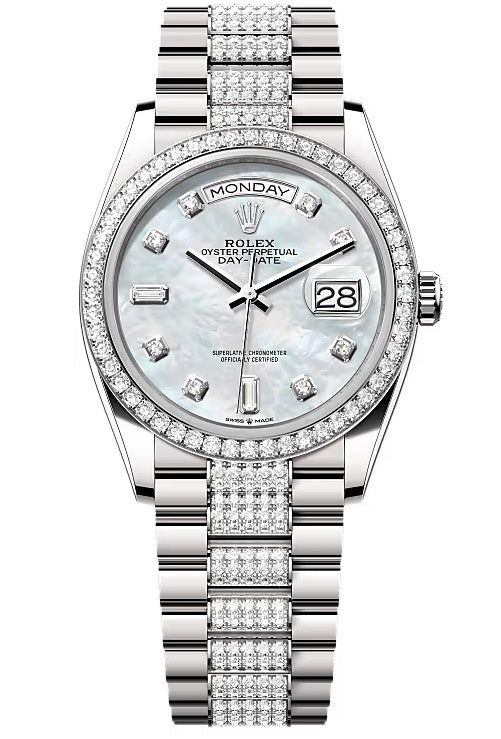 Rolex Day-Date “President” 36mm White Gold Mother of Pearl Diamond Dial