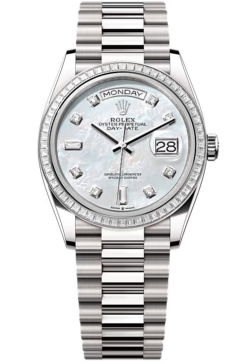 Rolex Day-Date “President” 36mm White Gold Mother of Pearl Diamond Dial Trapeze