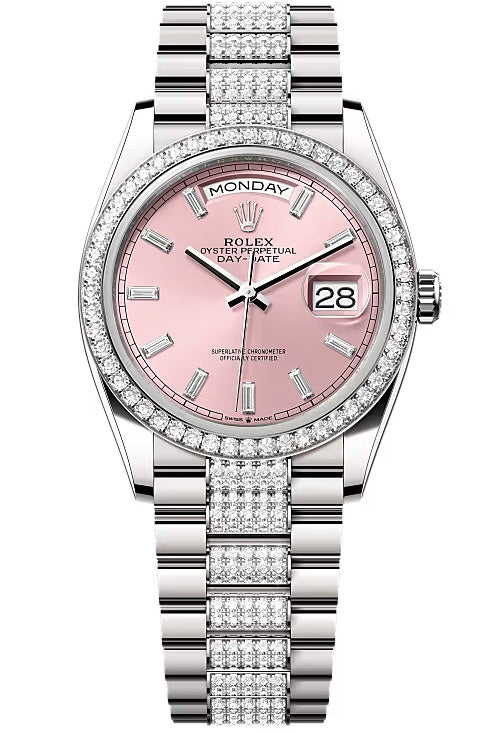 Rolex Day-Date “President” 36mm White Gold Pink Diamond Baguette Dial
