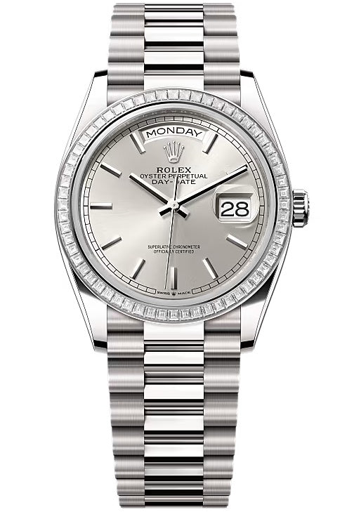 Rolex Day-Date “President” 36mm White Gold Silver Index Dial Trapeze Diamond