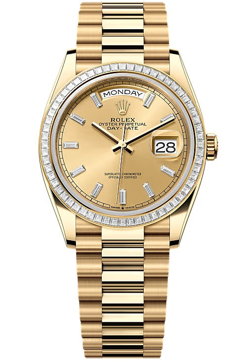 Rolex Day-Date "President" 36mm Yellow Gold Champagne Diamond Baguette Dial