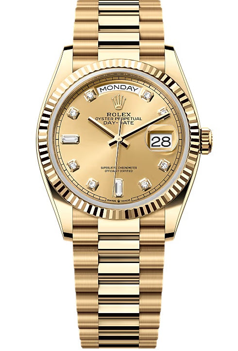 Rolex Day-Date "President" 36mm Yellow Gold Champagne Diamond Dial - 128238