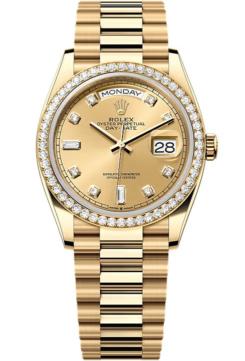Rolex Day-Date "President" 36mm Yellow Gold Champagne Diamond Dial Diamond