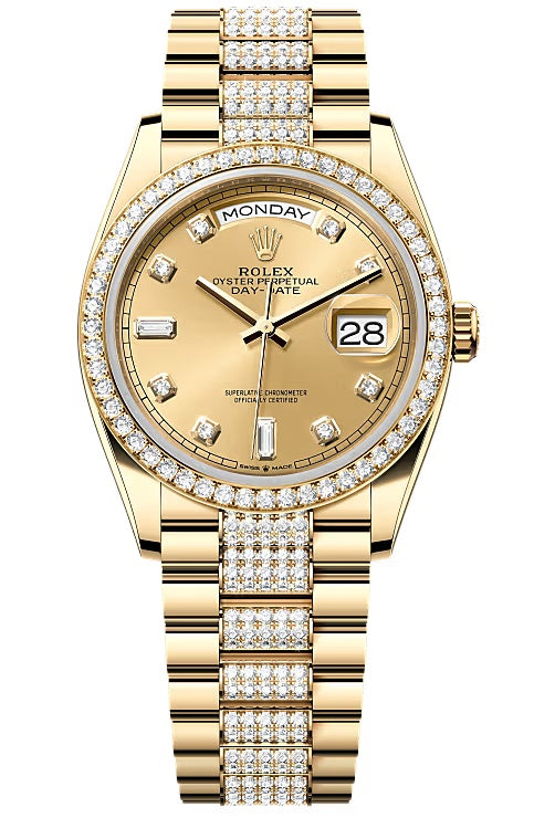 Rolex Day-Date "President" 36mm Yellow Gold Champagne Diamond Dial Diamond-Set