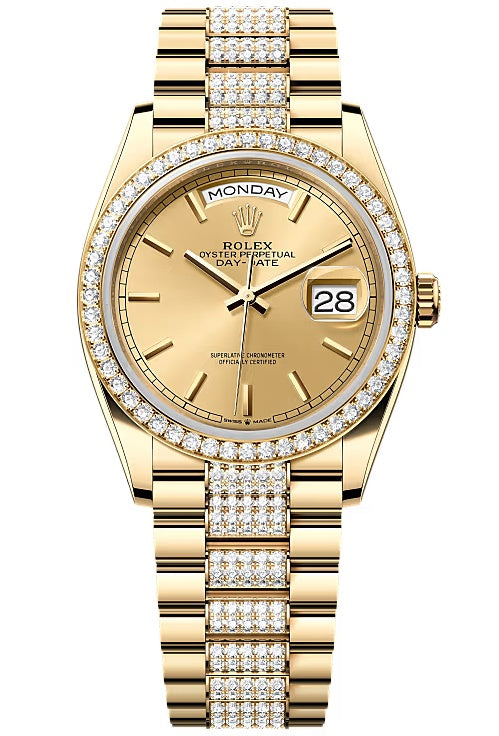 Rolex Day-Date "President" 36mm Yellow Gold Champagne Index Dial Diamond-Set