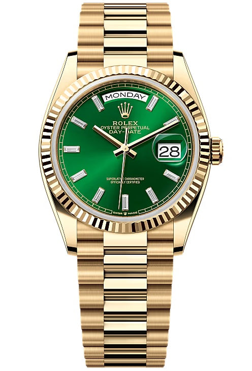 Rolex Day-Date "President" 36mm Yellow Gold Green Diamond Baguette Dial