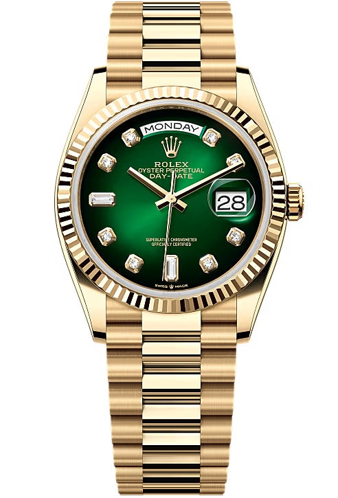 Rolex Day-Date "President" 36mm Yellow Gold Green Ombre Diamond Dial - 128238