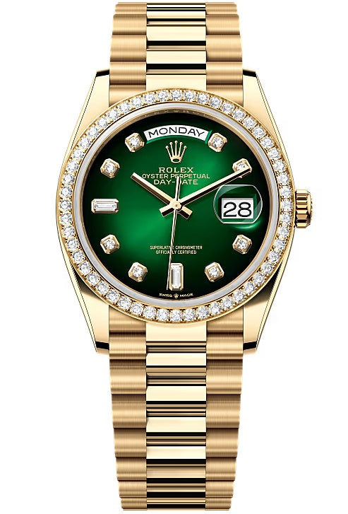 Rolex Day-Date "President" 36mm Yellow Gold Green Ombre Diamond Dial Diamond