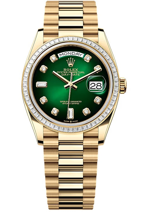 Rolex Day-Date "President" 36mm Yellow Gold Green Ombre Diamond Dial Trapeze