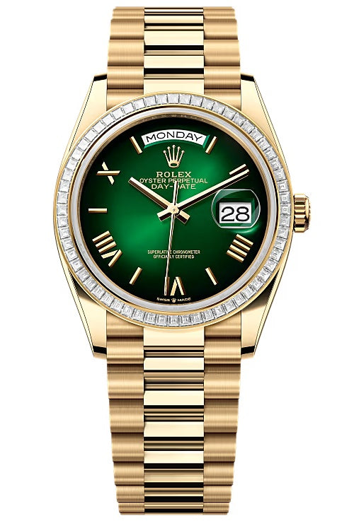 Rolex Day-Date "President" 36mm Yellow Gold Green Ombre Roman Dial Trapeze