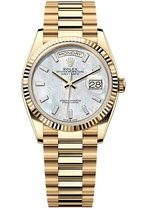Rolex Day-Date "President" 36mm Yellow Gold Mother of Pearl Diamond Baguette