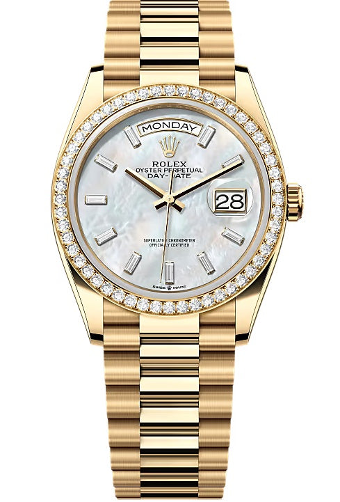 Rolex Day-Date "President" 36mm Yellow Gold Mother of Pearl Diamond Baguette