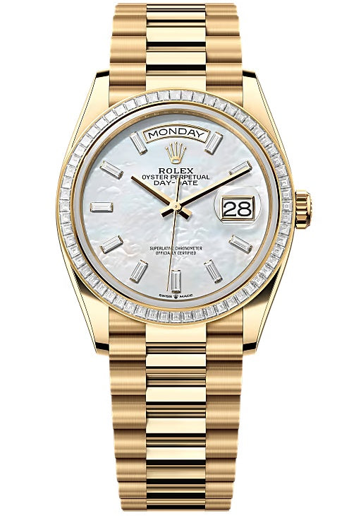 Rolex Day-Date "President" 36mm Yellow Gold Mother of Pearl Diamond Baguette