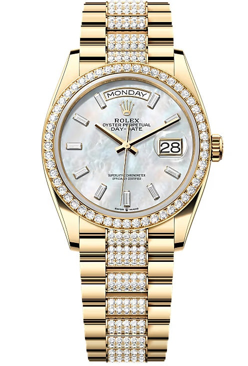 Rolex Day-Date "President" 36mm Yellow Gold Mother of Pearl Diamond Baguette