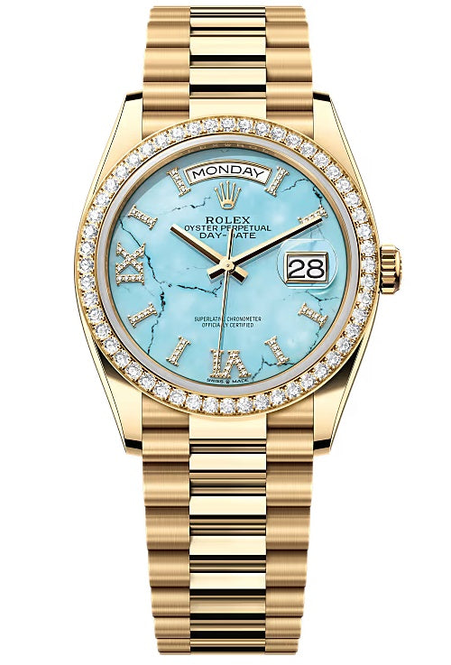Rolex Day-Date "President" 36mm Yellow Gold Turquoise Roman Diamond Dial