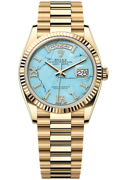Rolex Day-Date "President" 36mm Yellow Gold Turquoise Roman Diamond Dial