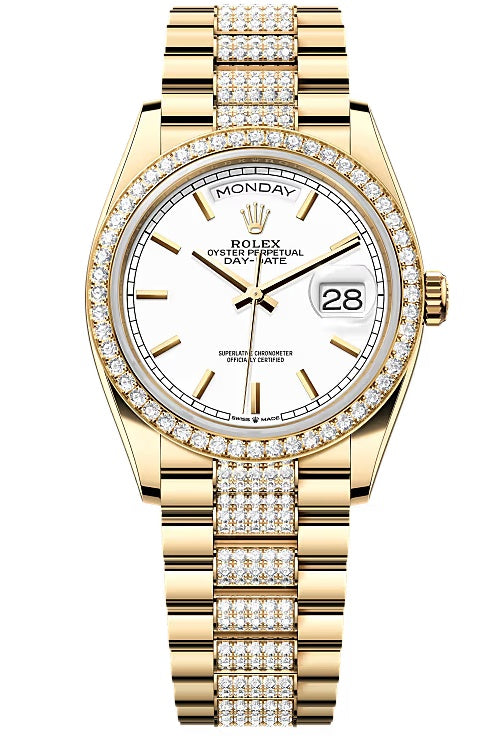 Rolex Day-Date “President” 36mm Yellow Gold White Index Dial Diamond-Set
