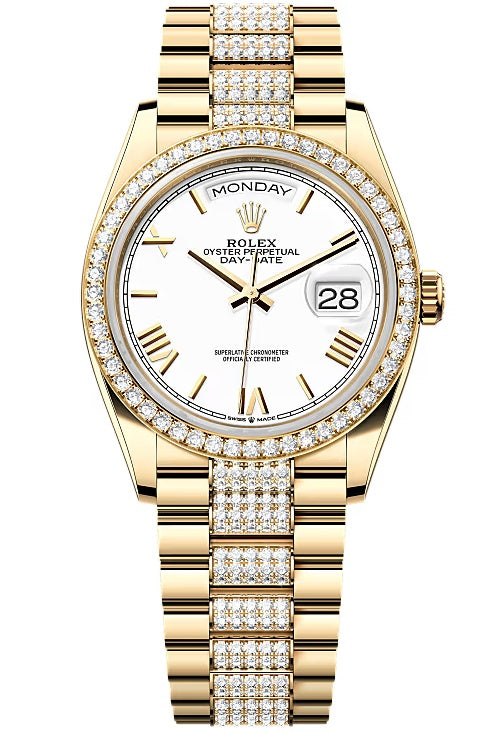 Rolex Day-Date "President" 36mm Yellow Gold White Roman Dial Diamond-Set