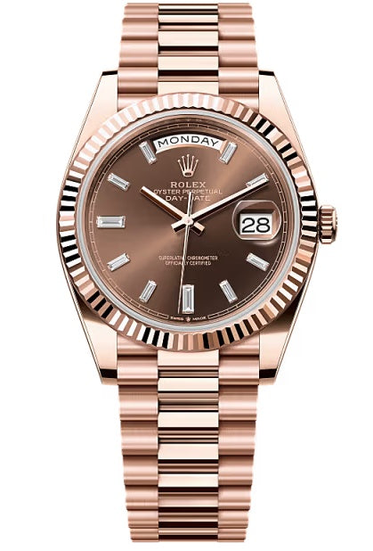 Rolex Day-Date "President" 40mm Everose Gold Chocolate Diamond Baguette Dial -