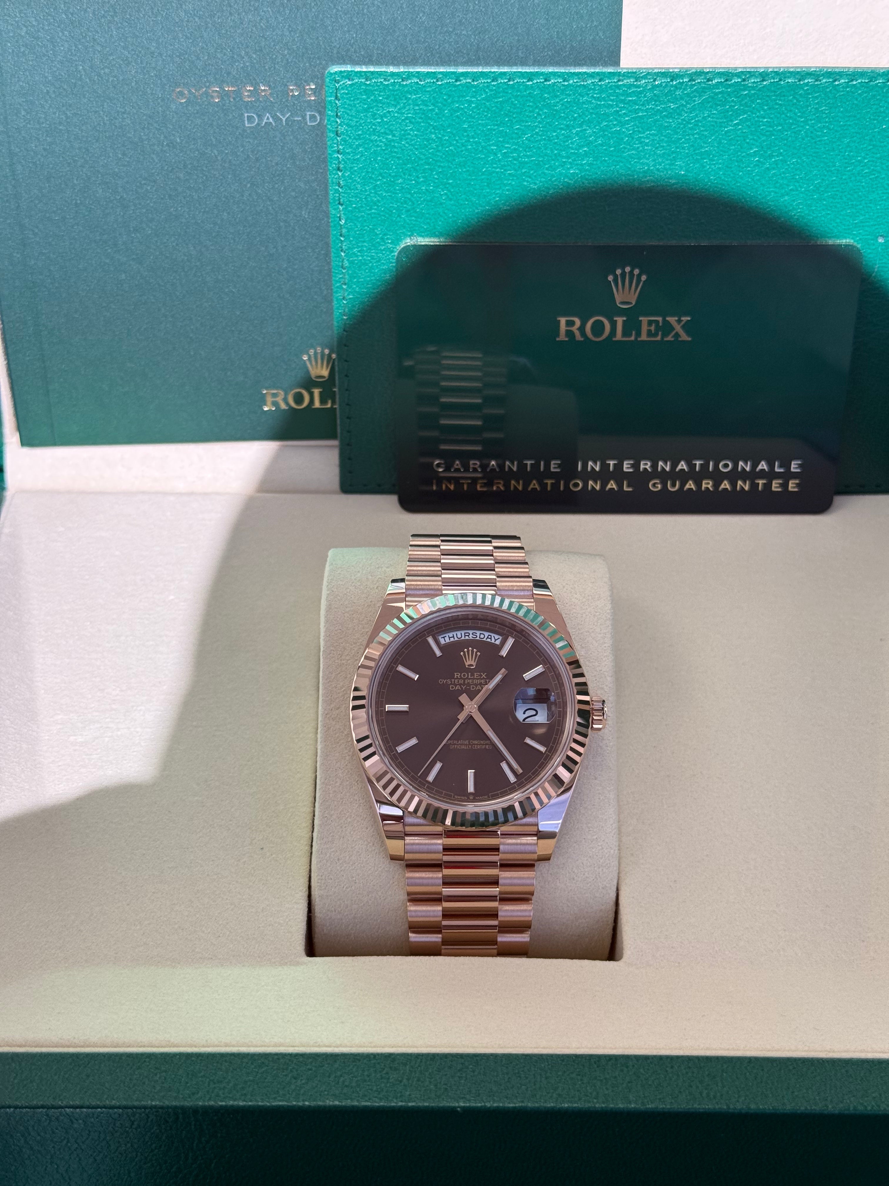 Rolex Day-Date "President" 40mm Everose Gold Chocolate Index Dial - 228235