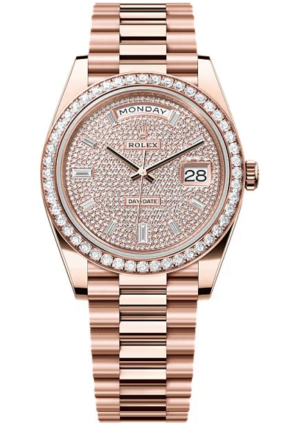Rolex Day-Date "President" 40mm Everose Gold Diamond Pave Dial Diamond Bezel
